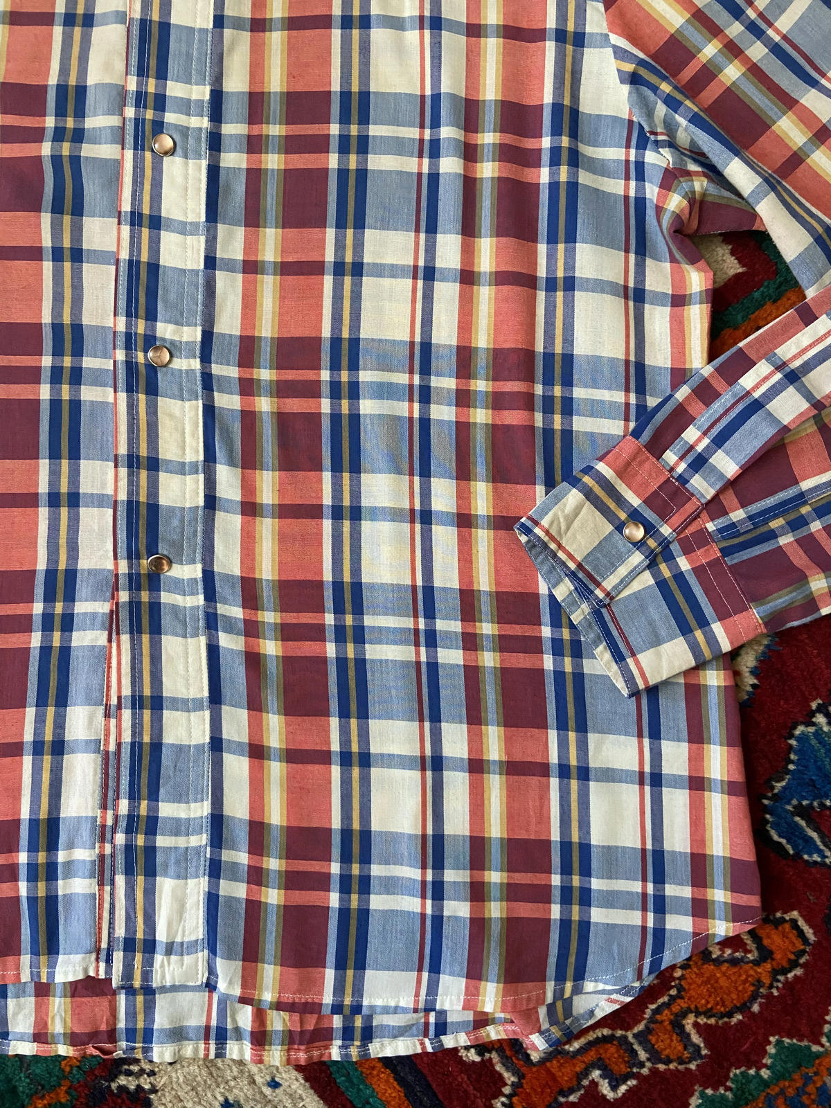 Vintage 1970s Dagger Collar Red & Blue Western Shirt