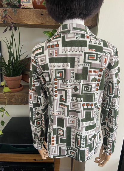 Vintage 1970s Green Print Beagle Collar Shirt