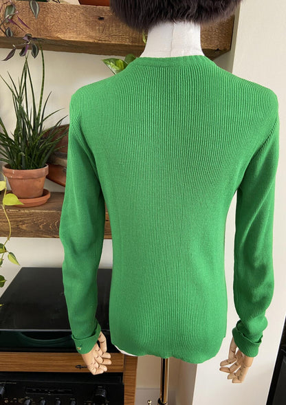 Vintage 1970s Green Long Sleeve Floral Embroidered Top
