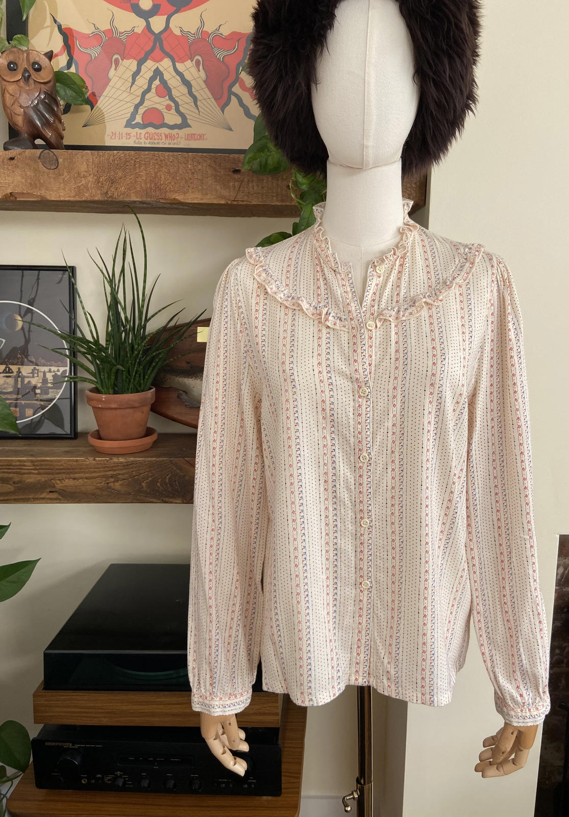 Vintage 1970s Cream Print Prairie Blouse