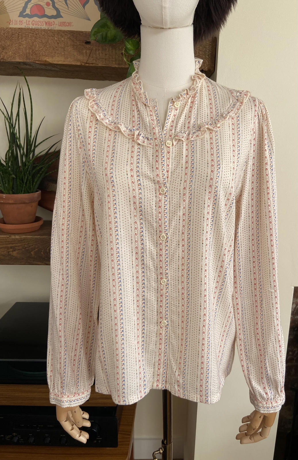 Vintage 1970s Cream Print Prairie Blouse