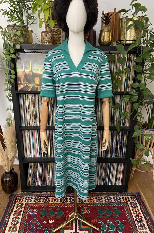 Vintage 1970s Green Striped T-Shirt Dress