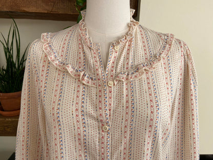 Vintage 1970s Cream Print Prairie Blouse