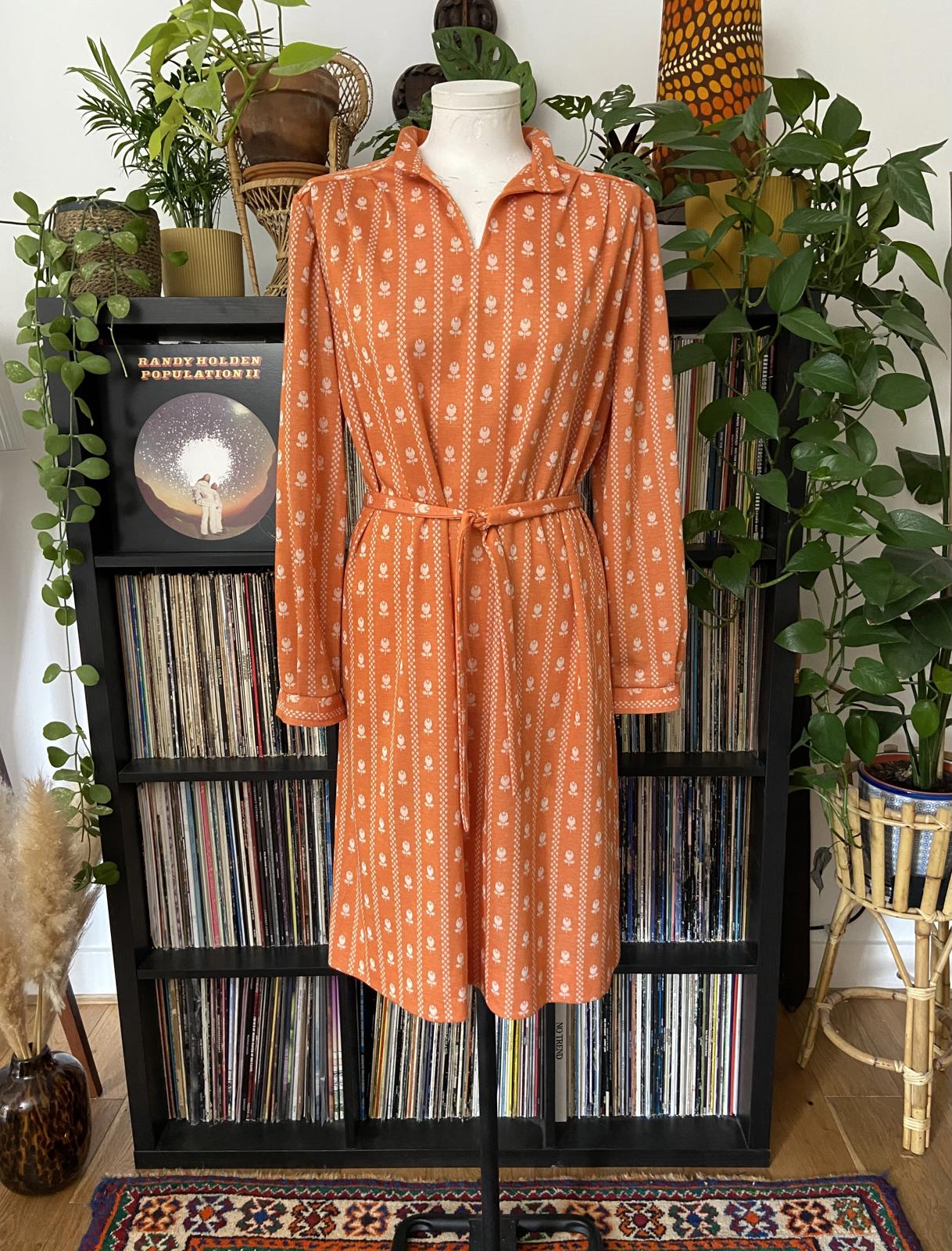 Vintage 1970s Orange Print Tunic Dress