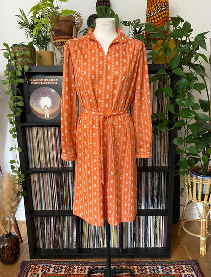 Vintage 1970s Orange Print Tunic Dress