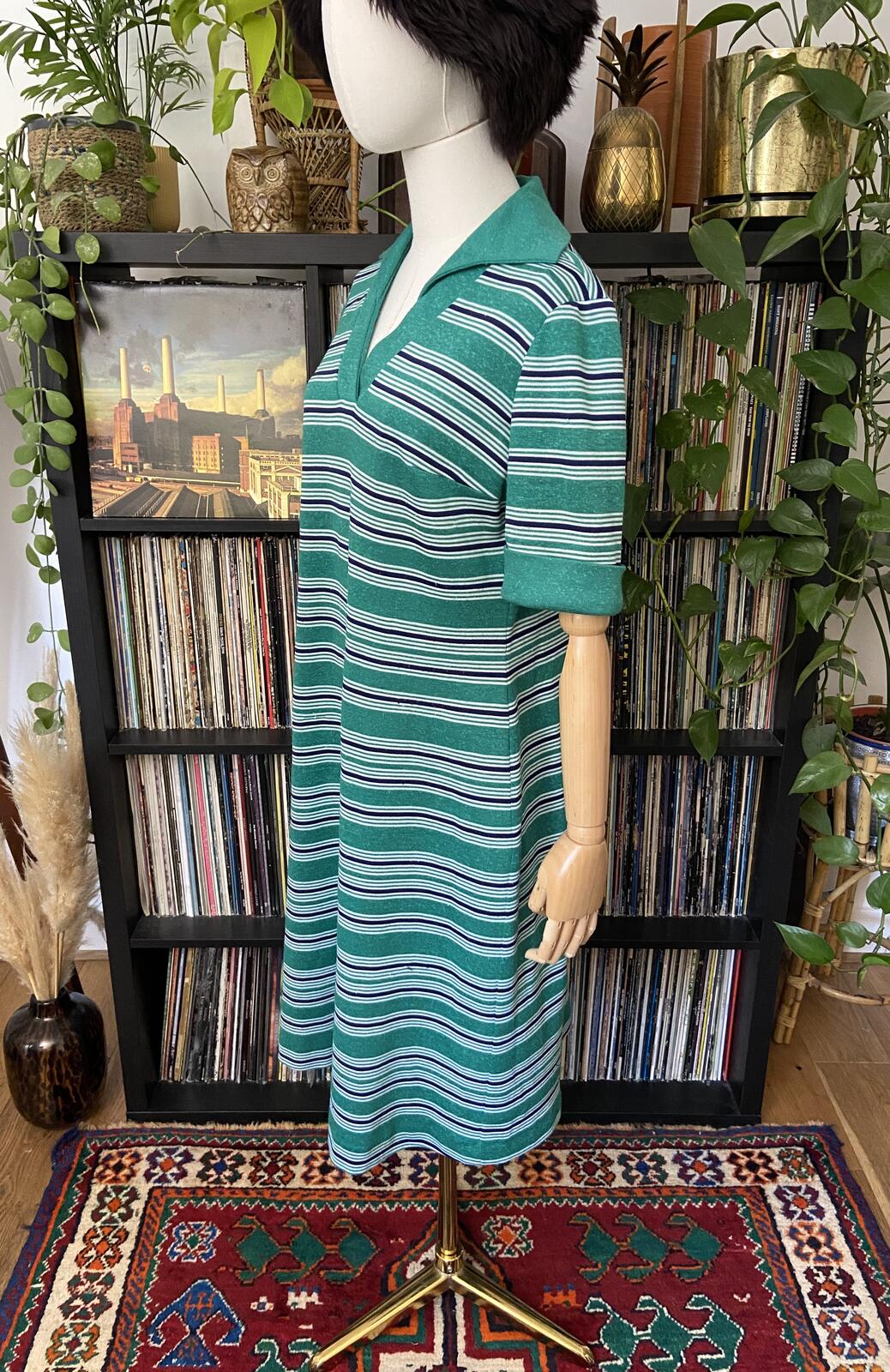 Vintage 1970s Green Striped T-Shirt Dress
