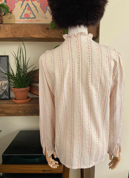 Vintage 1970s Cream Print Prairie Blouse
