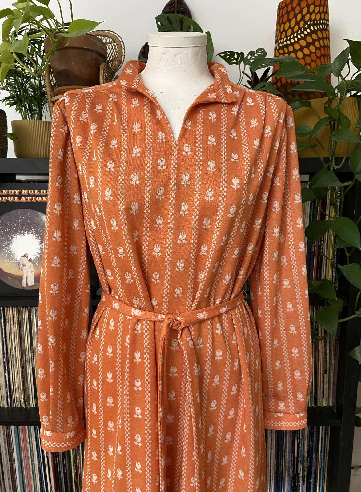 Vintage 1970s Orange Print Tunic Dress