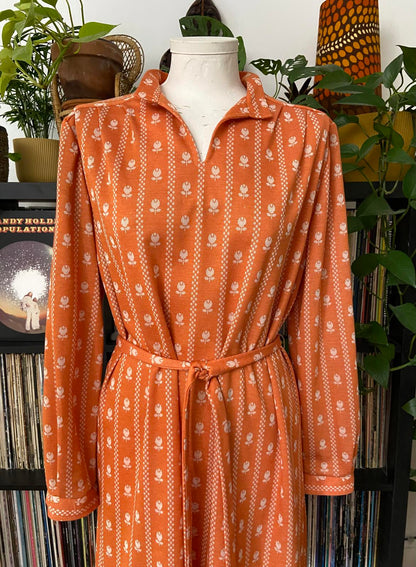 Vintage 1970s Orange Print Tunic Dress