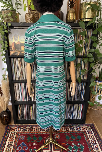 Vintage 1970s Green Striped T-Shirt Dress