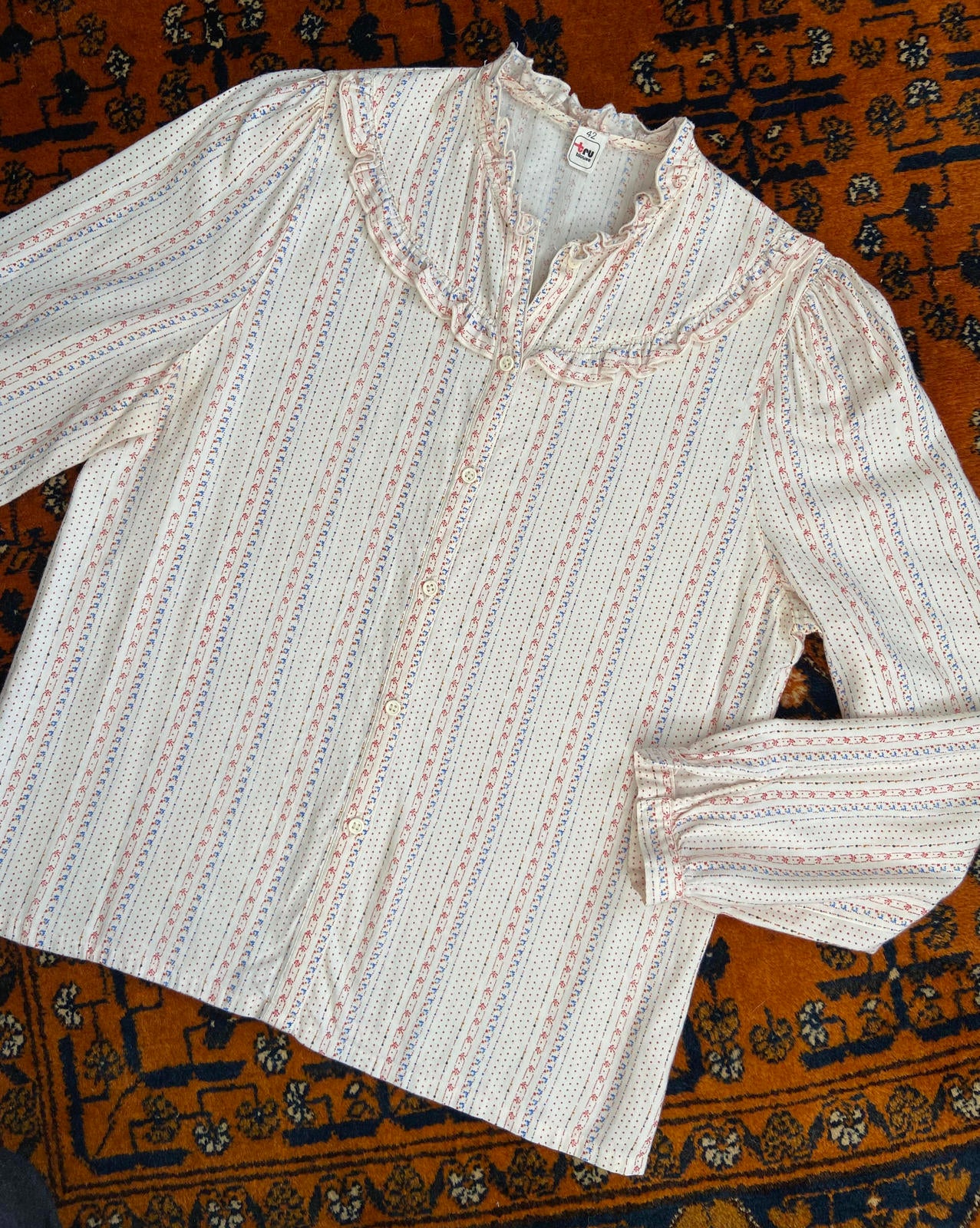 Vintage 1970s Cream Print Prairie Blouse
