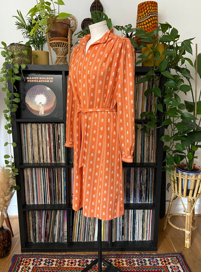 Vintage 1970s Orange Print Tunic Dress