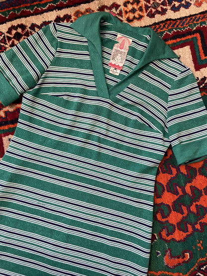 Vintage 1970s Green Striped T-Shirt Dress
