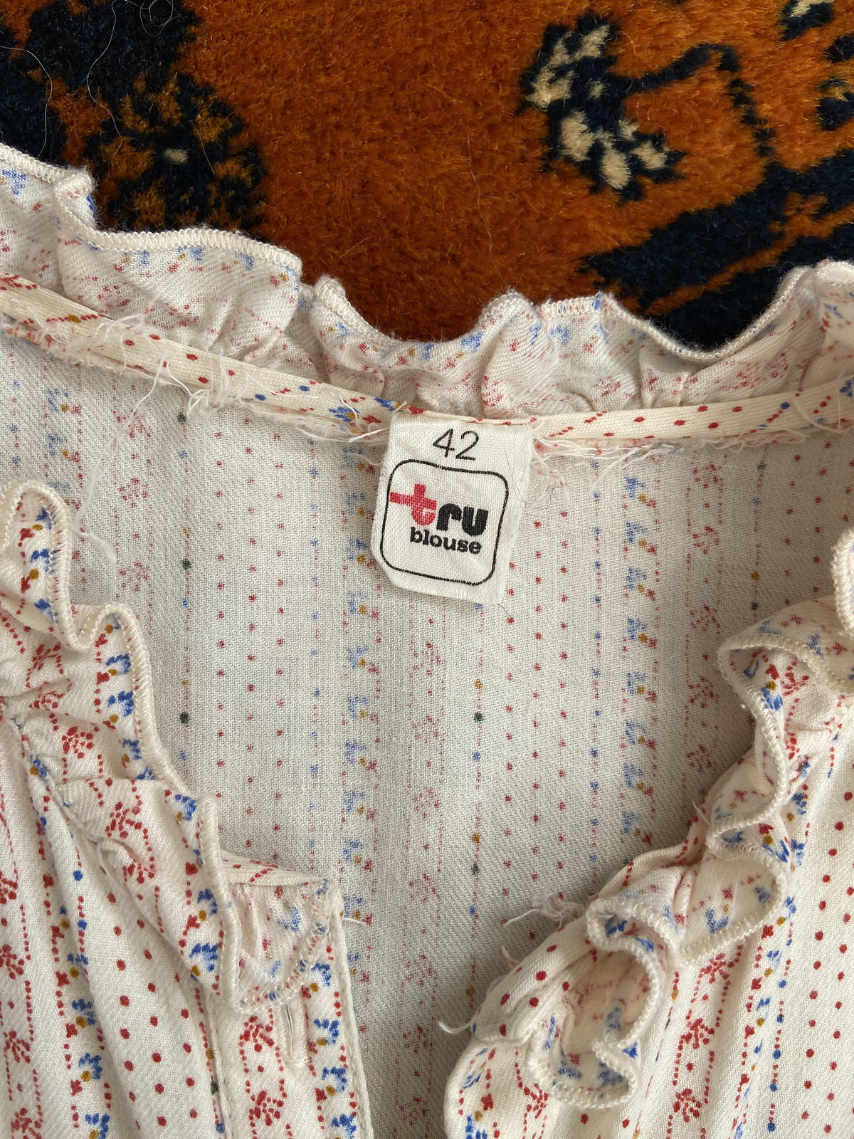Vintage 1970s Cream Print Prairie Blouse