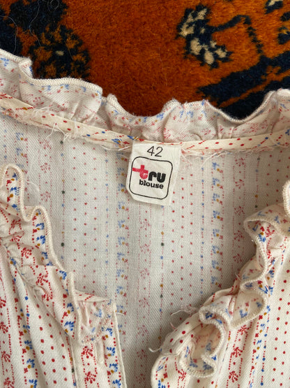 Vintage 1970s Cream Print Prairie Blouse