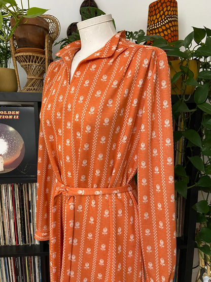 Vintage 1970s Orange Print Tunic Dress
