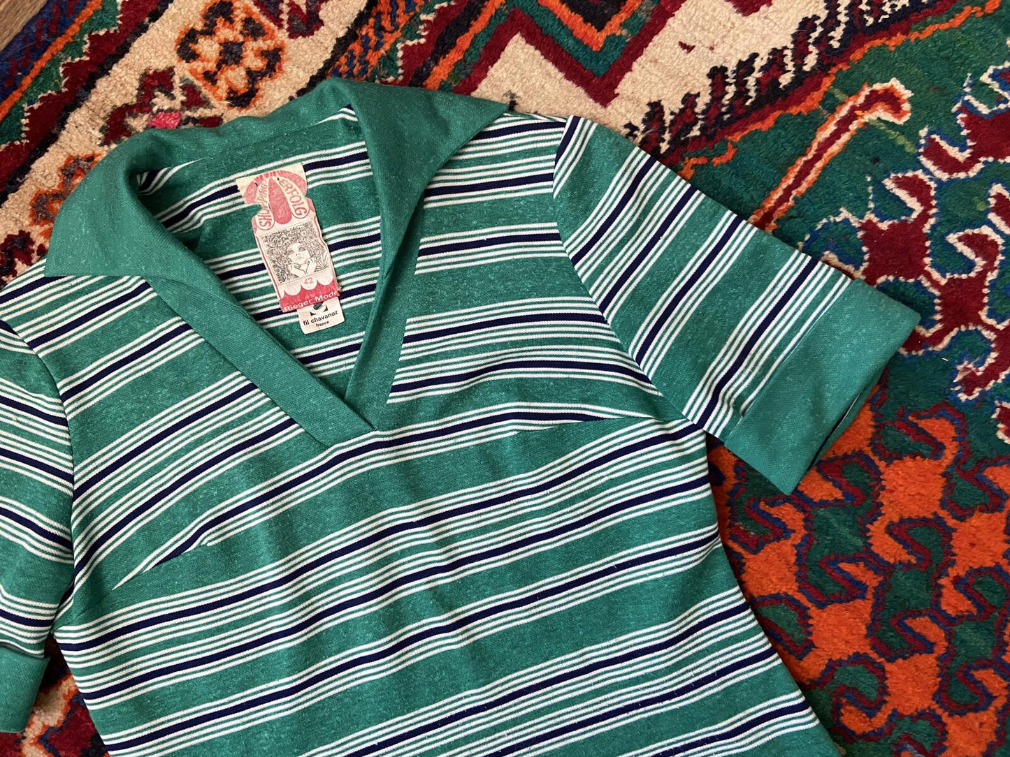 Vintage 1970s Green Striped T-Shirt Dress