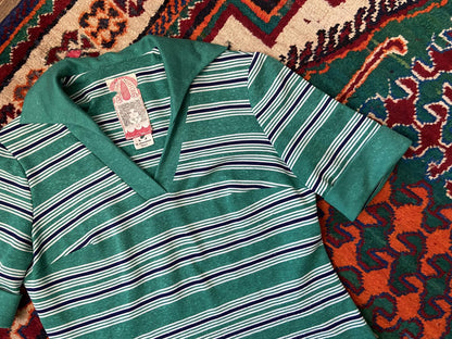 Vintage 1970s Green Striped T-Shirt Dress