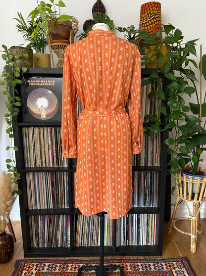 Vintage 1970s Orange Print Tunic Dress