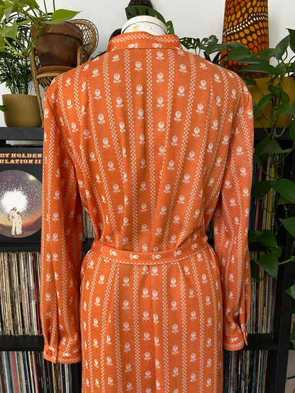 Vintage 1970s Orange Print Tunic Dress