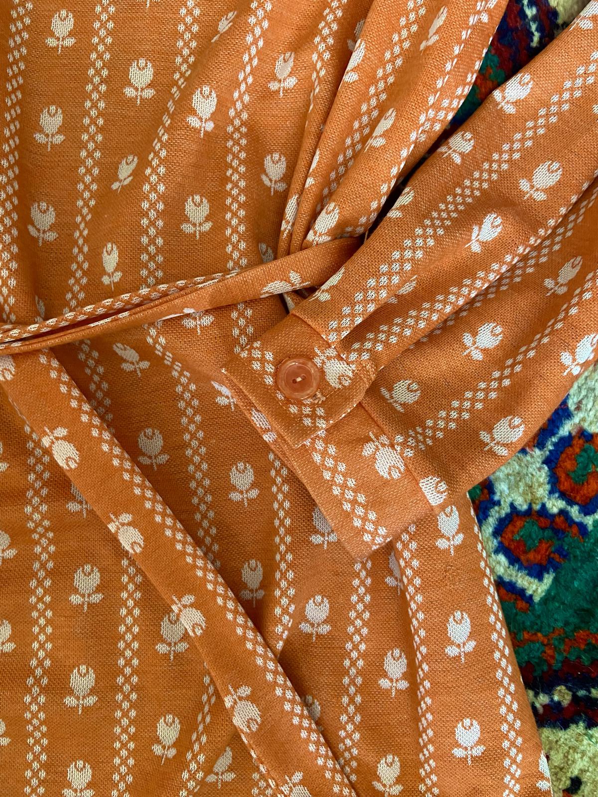 Vintage 1970s Orange Print Tunic Dress