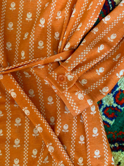 Vintage 1970s Orange Print Tunic Dress