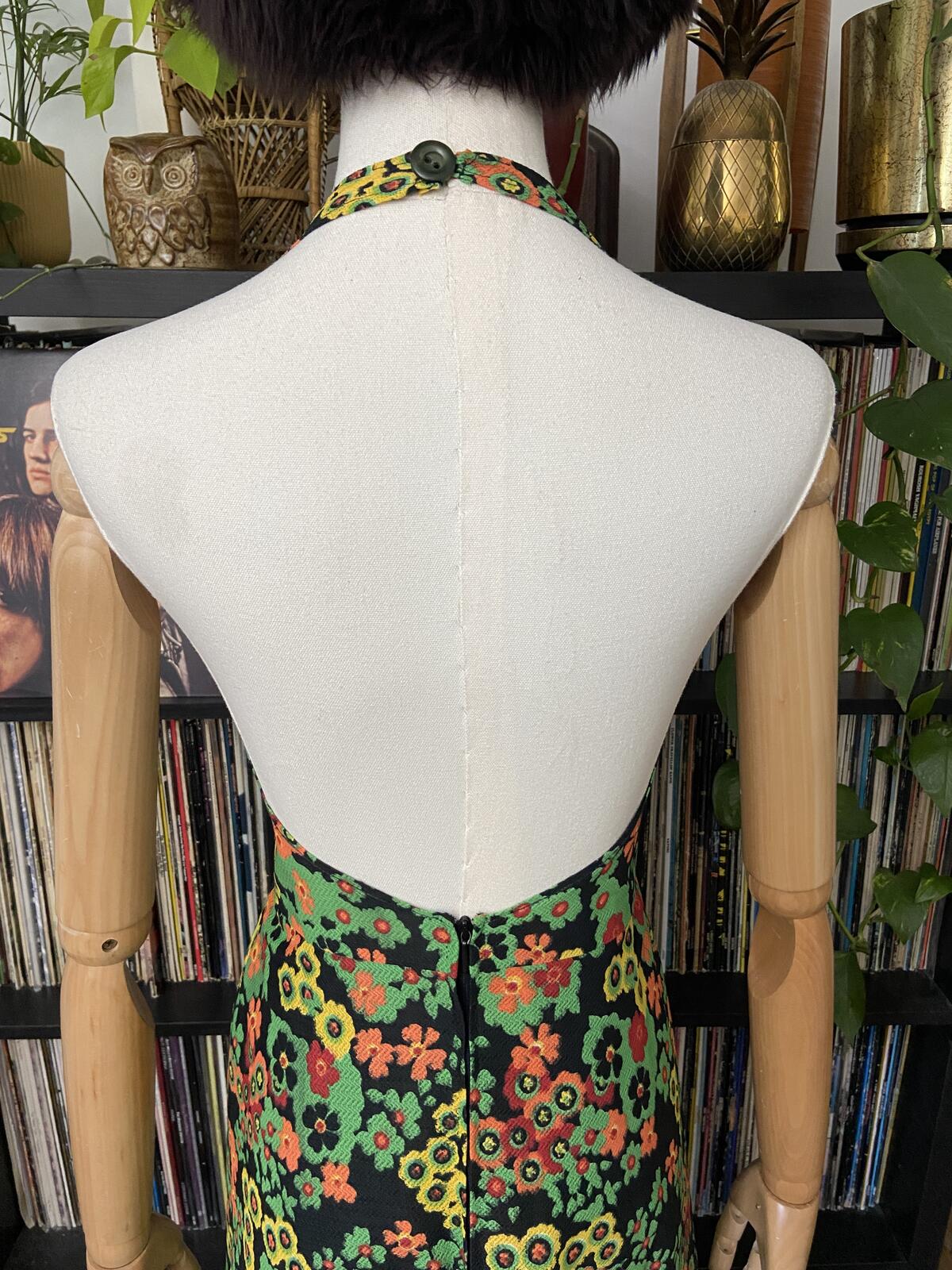 Vintage 1970s Colourful Floral Halterneck Dress