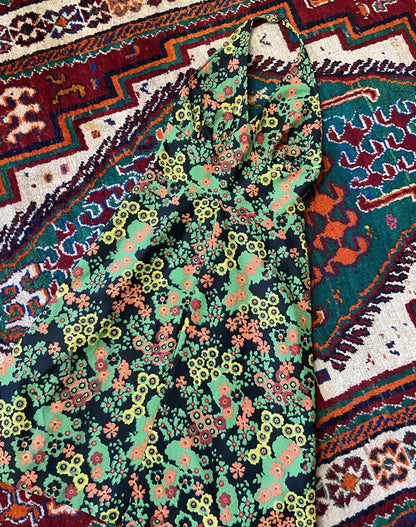 Vintage 1970s Colourful Floral Halterneck Dress