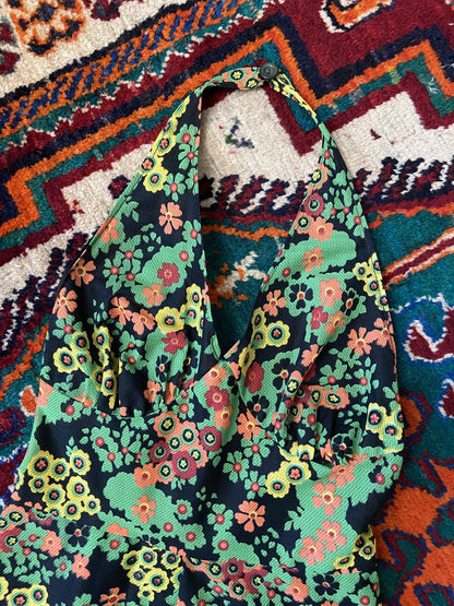 Vintage 1970s Colourful Floral Halterneck Dress