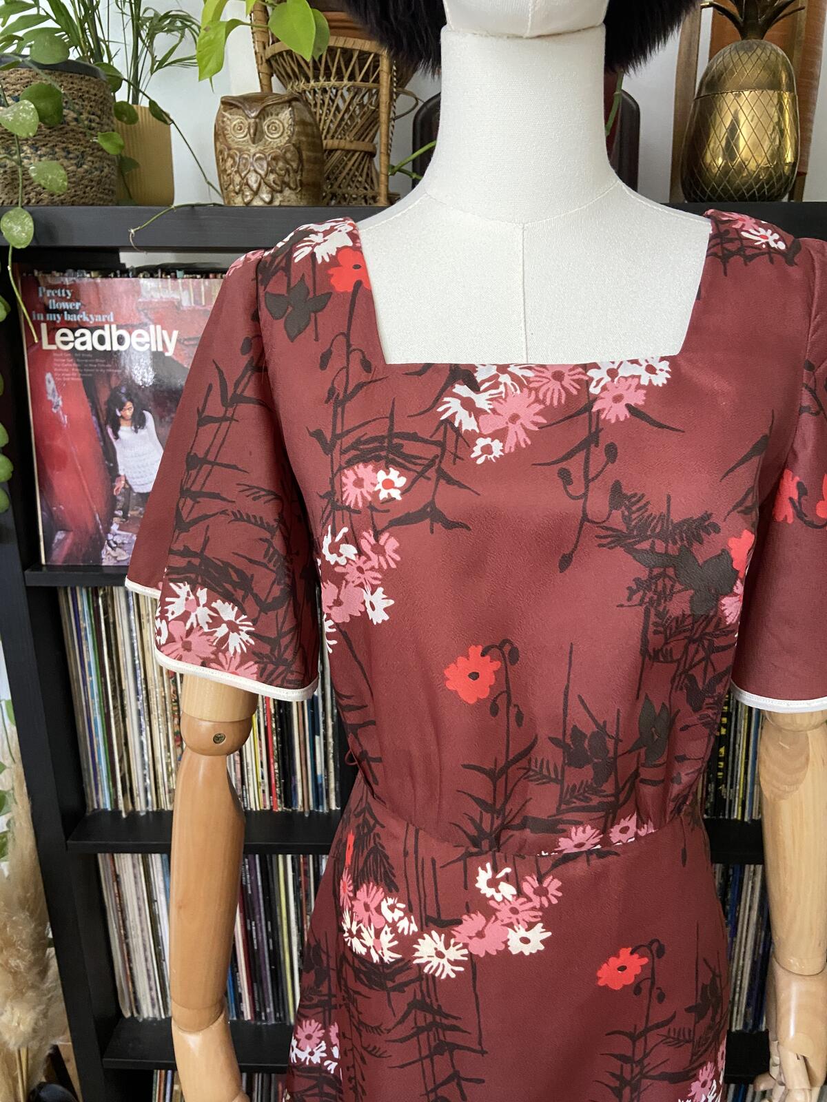 Vintage 1970s Burgundy Floral Layered Dress