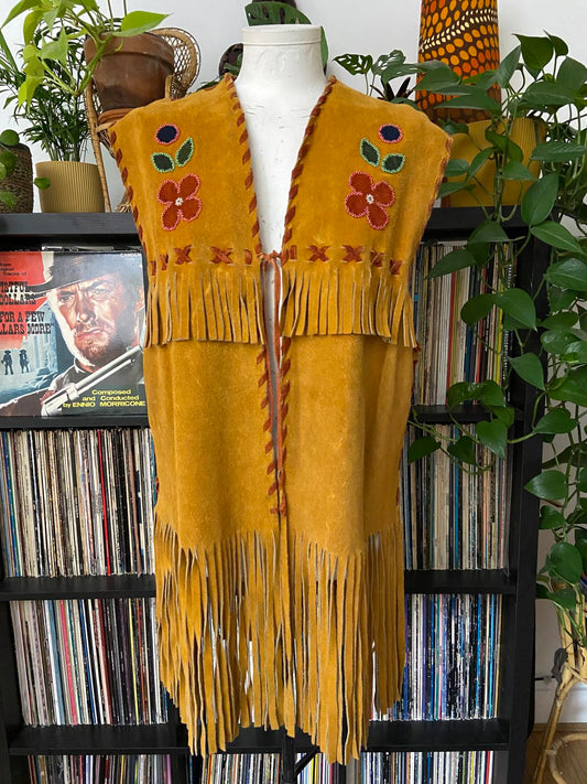 Vintage 1960s Rare Tan Fringed Beaded Vest