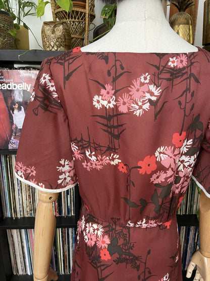 Vintage 1970s Burgundy Floral Layered Dress