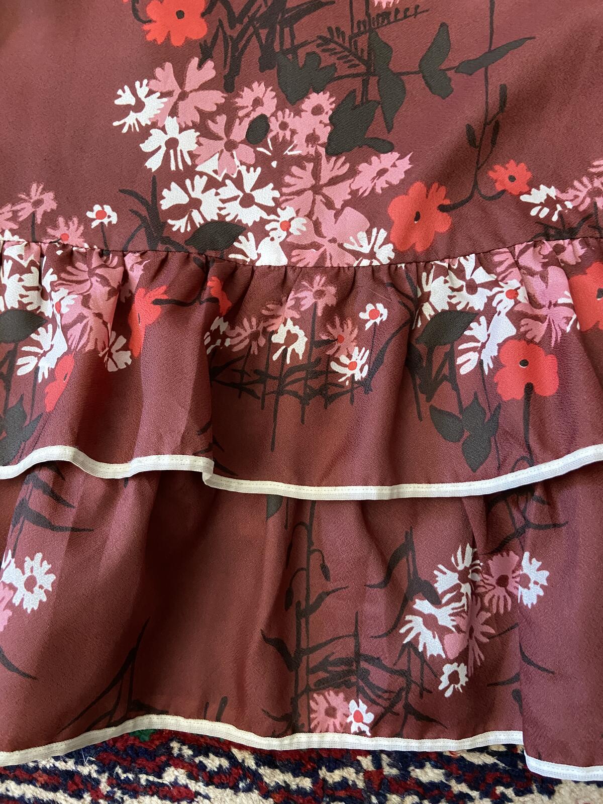 Vintage 1970s Burgundy Floral Layered Dress
