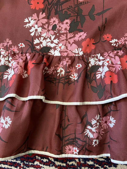 Vintage 1970s Burgundy Floral Layered Dress