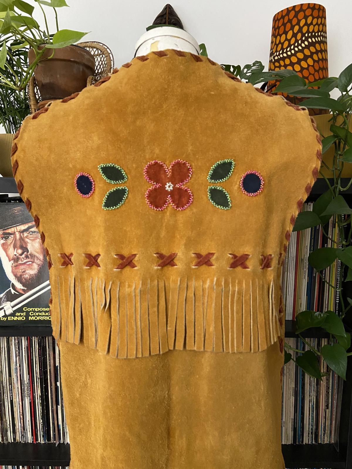 Vintage 1960s Rare Tan Fringed Beaded Vest