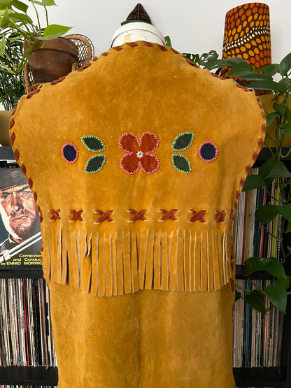 Vintage 1960s Rare Tan Fringed Beaded Vest
