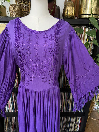 Vintage 1970s Purple Fringed Afghan Dress