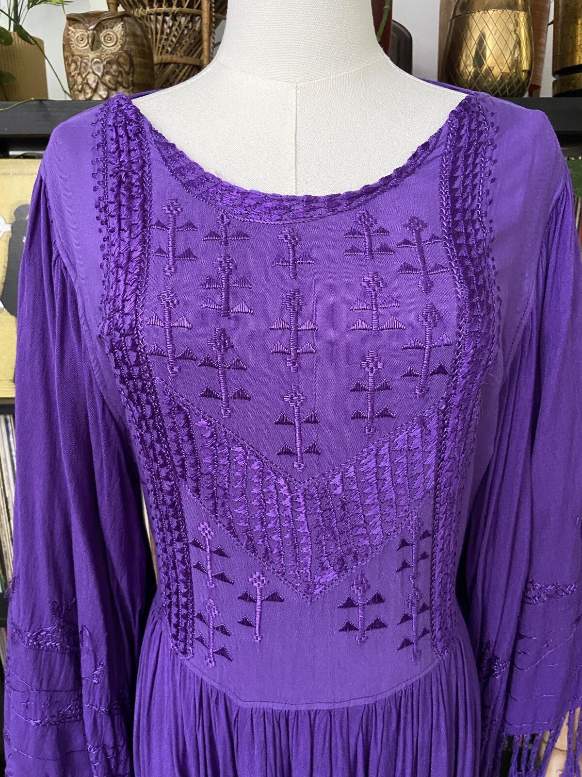 Vintage 1970s Purple Fringed Afghan Dress