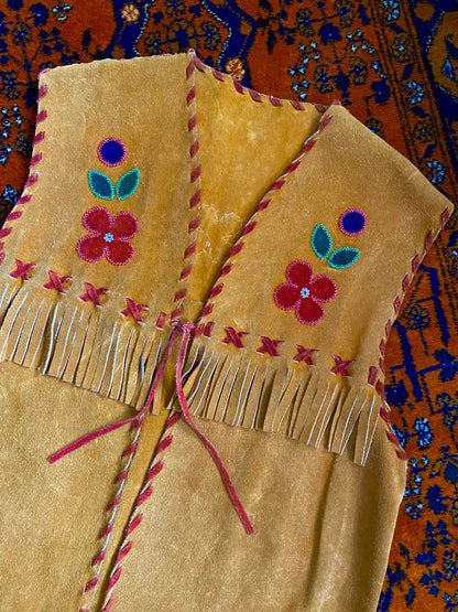 Vintage 1960s Rare Tan Fringed Beaded Vest