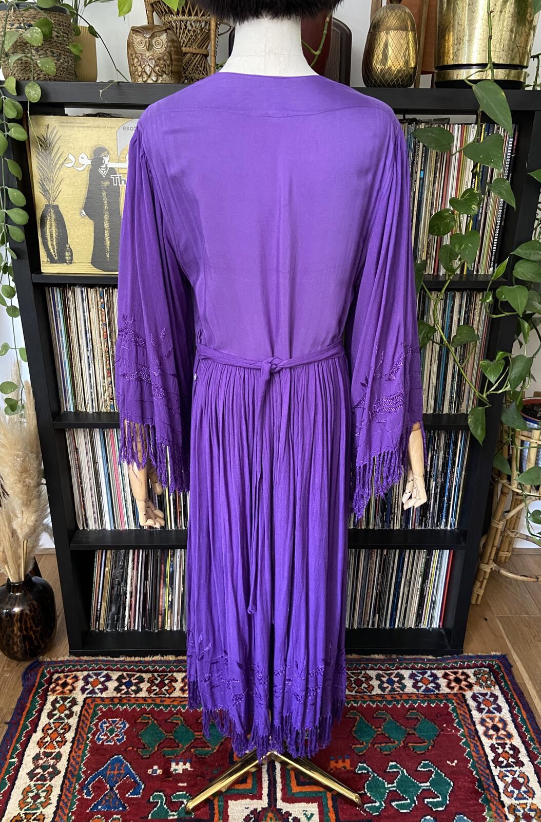 Vintage 1970s Purple Fringed Afghan Dress
