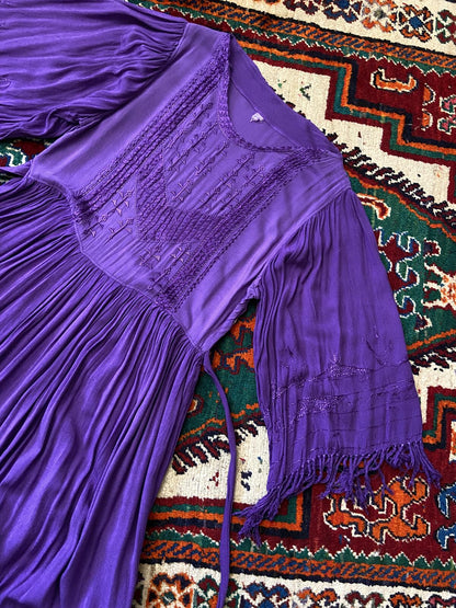 Vintage 1970s Purple Fringed Afghan Dress