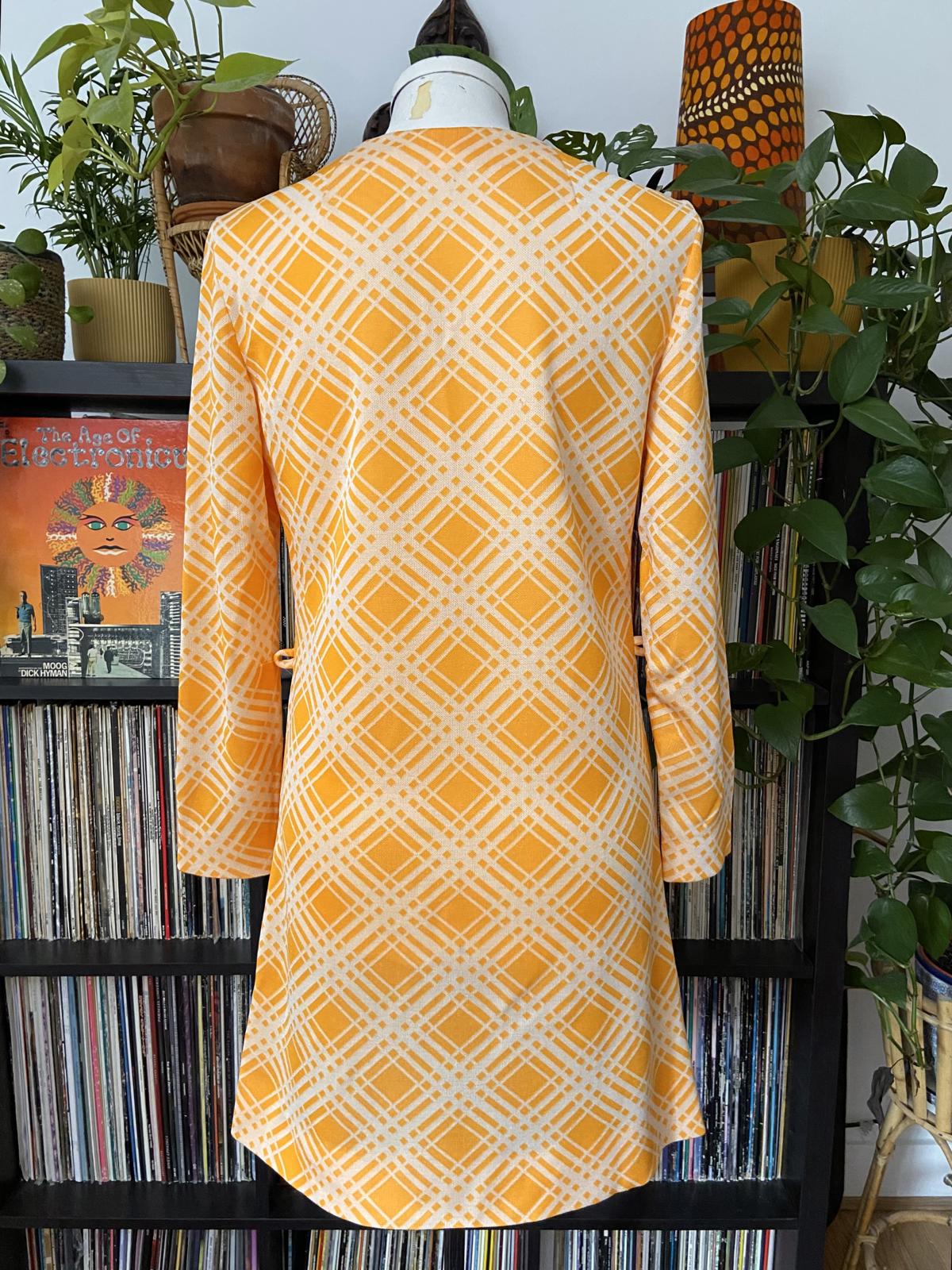 Vintage 1960s Orange Check Lace Up Dress