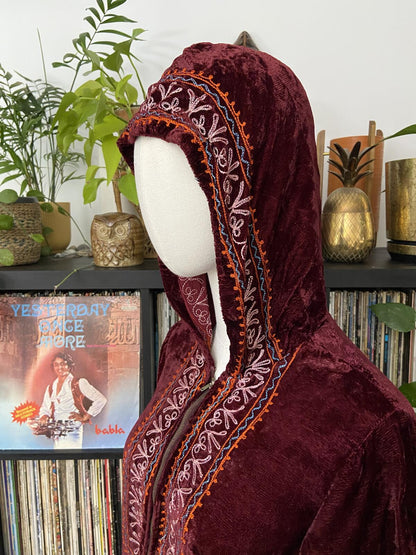 Vintage 1960s Burgundy Indian Embroidered Velvet Mini Dress