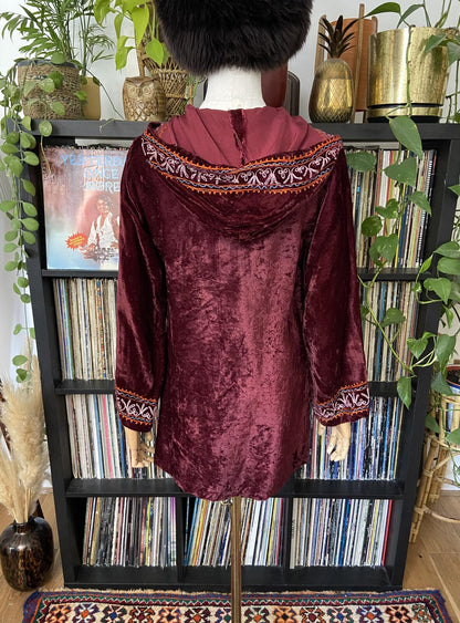 Vintage 1960s Burgundy Indian Embroidered Velvet Mini Dress
