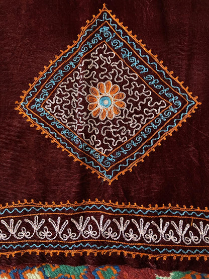 Vintage 1960s Burgundy Indian Embroidered Velvet Mini Dress