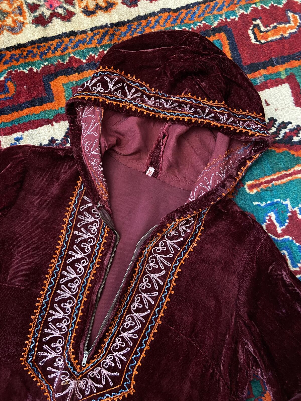 Vintage 1960s Burgundy Indian Embroidered Velvet Mini Dress