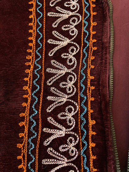 Vintage 1960s Burgundy Indian Embroidered Velvet Mini Dress