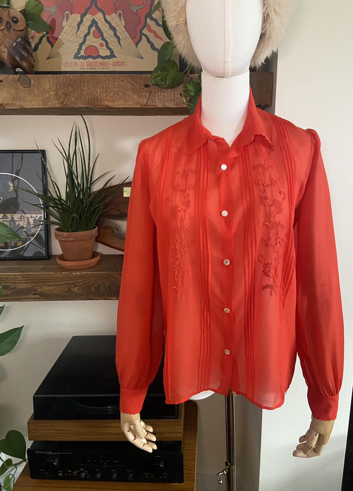 Vintage 1970s Sheer Embroidered Shirt