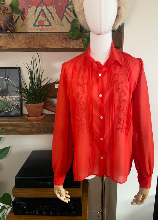 Vintage 1970s Sheer Embroidered Shirt