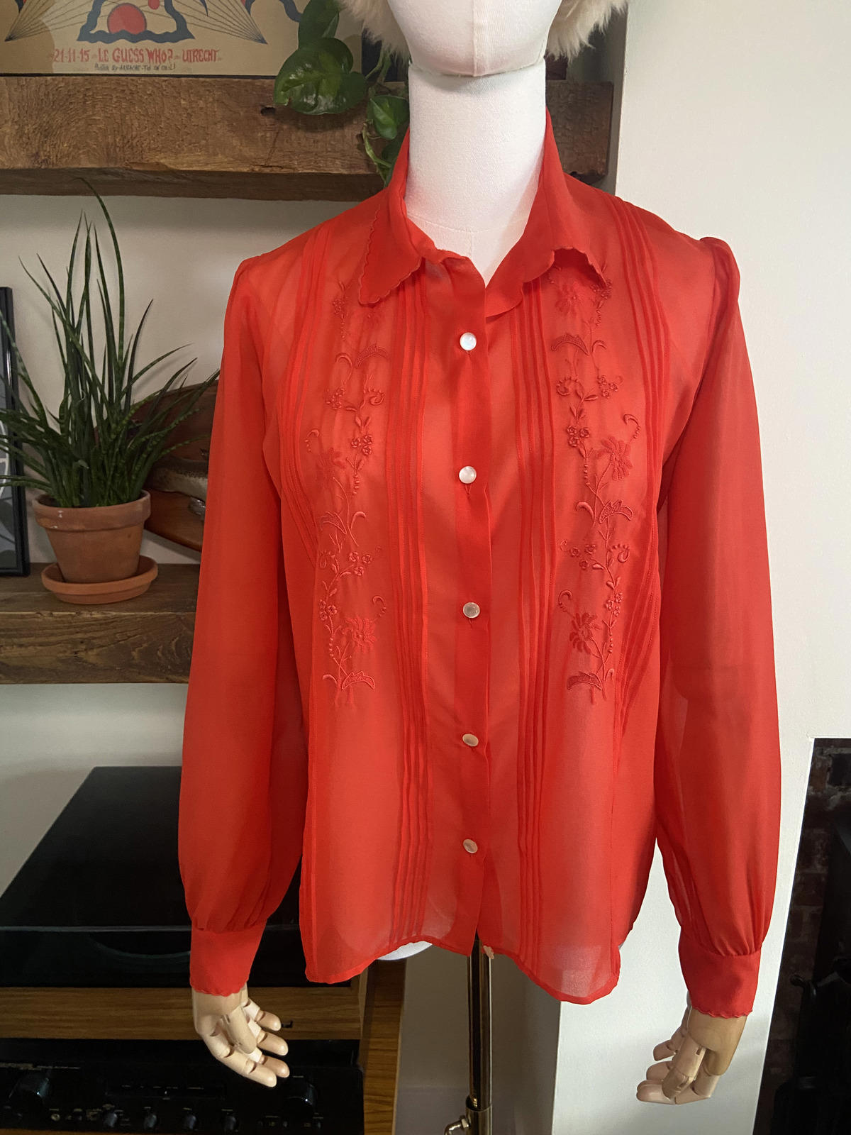 Vintage 1970s Sheer Embroidered Shirt